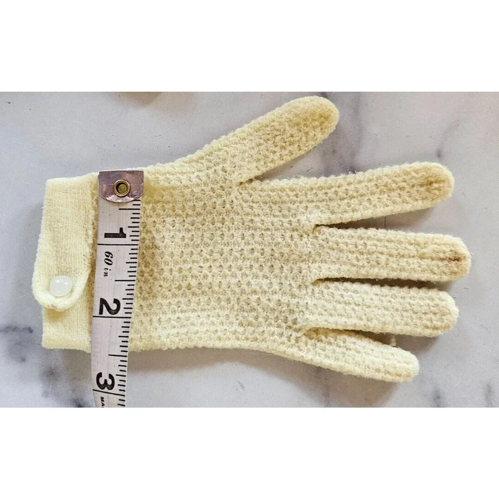 Vintage Kids Hand Gloves XS Cream Knit Full Finger 50s 60s Party Elegant‎ Retro